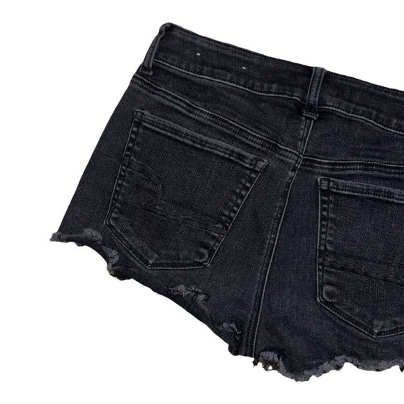 American Eagle Distressed Womens Booty Shorts 8 Black Lace HiRise Shortie - Picture 5 of 7
